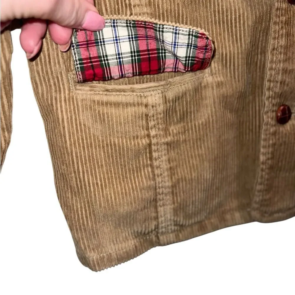 OshKosh B’gosh Boys Size 7 Tan Corduroy Blazer Plaid Lined Jacket
